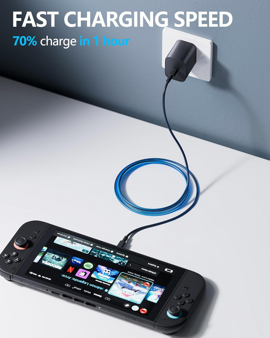 Cargador USB-C 60W para Nintendo Switch 1 y 2 - Compatible con Dock