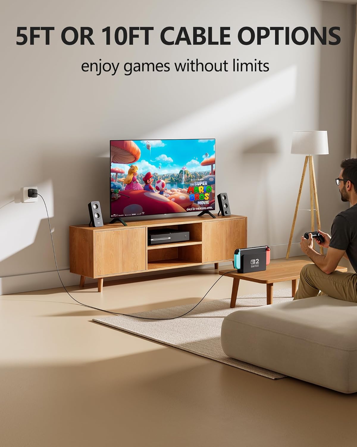 Cargador USB-C 60W para Nintendo Switch 1 y 2 - Compatible con Dock